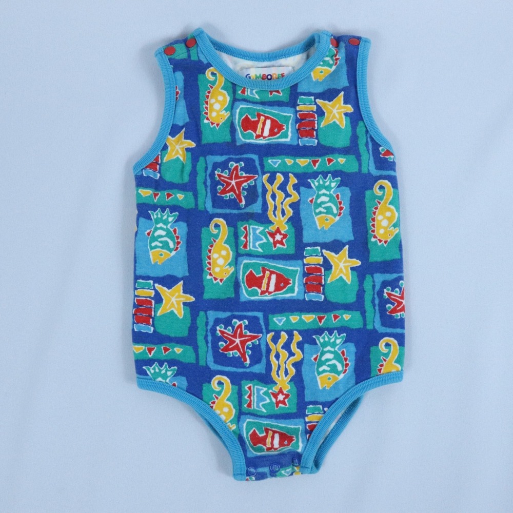 Vintage Gymboree Blue Sea Creature Sleeveless Bodysuit Vintage Ocean Print XS